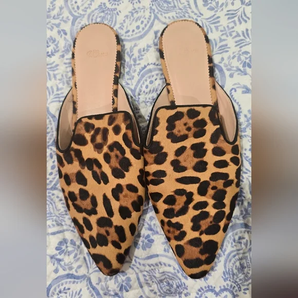 🪲 RARE J. Crew Leopard Print Mules 11 calf hair grandpa slippers​ - Picture 8 of 11